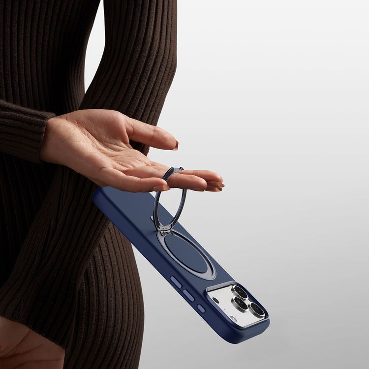 Levelo Iris Pro MagSafe Liquid Silicone Case with Built-in 360° Kickstand for iPhone 17 Pro, Metal Accents, Shock-Resistant Bumper, Aluminum Alloy Frame for Camera & Buttons, Drop-Tested, Strong Magnets, Premium Silicone Grip - Dark Blue