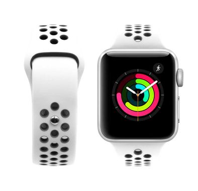 iGuard by Porodo Nike Watch Band for Smart Watch, Fit & Comfortable Replacement Wrist Band, Adjustable Straps Compatible for Apple Watch 44mm / 42mm - White/Black