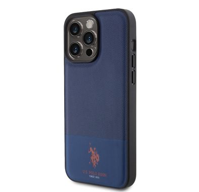 U.S.Polo Assn. PU Leather Mesh Pattern DH Case for iPhone 15 Series - Navy - iPhone 15 Pro