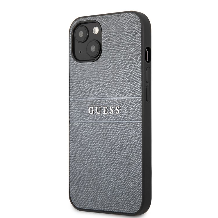 CG MOBILE Guess PU Leather Case Saffiano with Metal Logo Hot Stamp Stripes Compatible for iPhone 13 (6.1") Anti-Scratch, Easy Access to All Ports