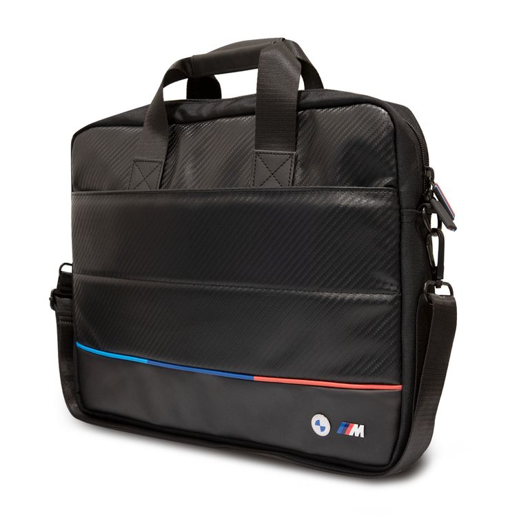 CG MOBILE BMW Carbon PU Computer Bag With Contrasted Tricolor Line Protective Bag Compatible With Intel® UHD Graphics/Windows/HP/Value Top Load Bag/Work, School, etc - Black