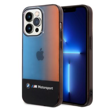 BMW Motorsport Collection PC/TPU IML Case with Printed Middle Tricolor Fading Stripe iPhone 14 Pro Compatibility - Black