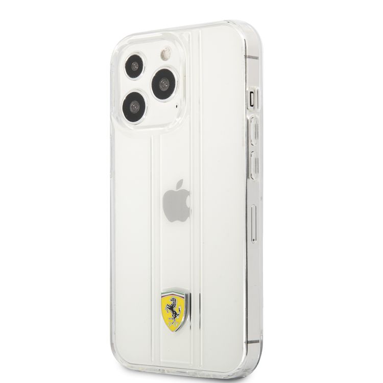 CG MOBILE Ferrari PC/TPU Transparent Hard Case with 3D Line Contrasted Red Line Compatible for iPhone 13 Pro Max (6.7") Anti-Scratch, Easy Access to All Ports, Shock Absorption Protective Back Cover Suitable with Wireless Charging Officially Licensed