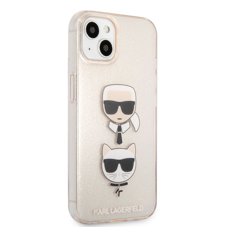 CG MOBILE Karl Lagerfeld TPU Full Glitter Case with Embossed Karl & Choupette Head Compatible for iPhone 13  (6.1") Scratch Resistant, Easy Access to All Ports, Drop