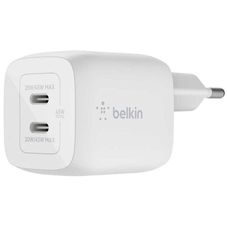 Belkin BOOST CHARGE PRO Dual USB-C GaN Wall Charger with PPS 45W - White