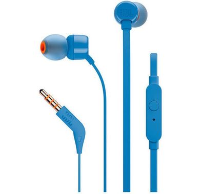 JBL T110 Wired Universal In-Ear Headphones, 6 Hours Battery Life, 2 Hours of Charging Time, Anti-Tangle Design - Blue