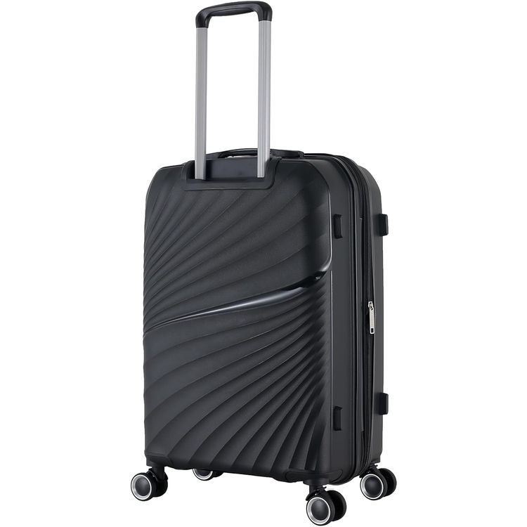 H.T Luggage Bag, Hard Case Polypropylene (PP) Material, Expandable, Telescopic Handle, Scratch Resistant, TSA Lock, Medium Case Size - Black