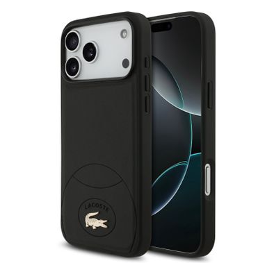 Lacoste MagSafe PU Leather Hard Case with Bliss Design for iPhone 17 Pro, Drop Protection, Slim Profile, Sustainable Packaging, Easy Snap-On Design - Black