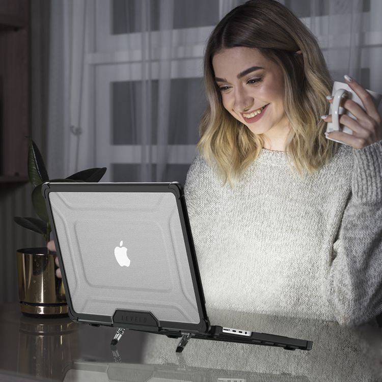 Levelo Espectro Case for MacBook Air 13.3" (2018-2020), 360° Full Protection, Foldable Stand Design, Built-in Air Vents, Shock-Proof Edges, Easy Installation & Removal - Black