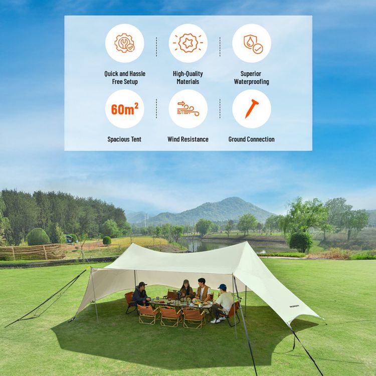 Porodo Lifestyle Camping Canopy Tent with UPF50+ UV Protection, PU500mm Waterproof Grade, 2.4m Height, Wind Resistant - Off White