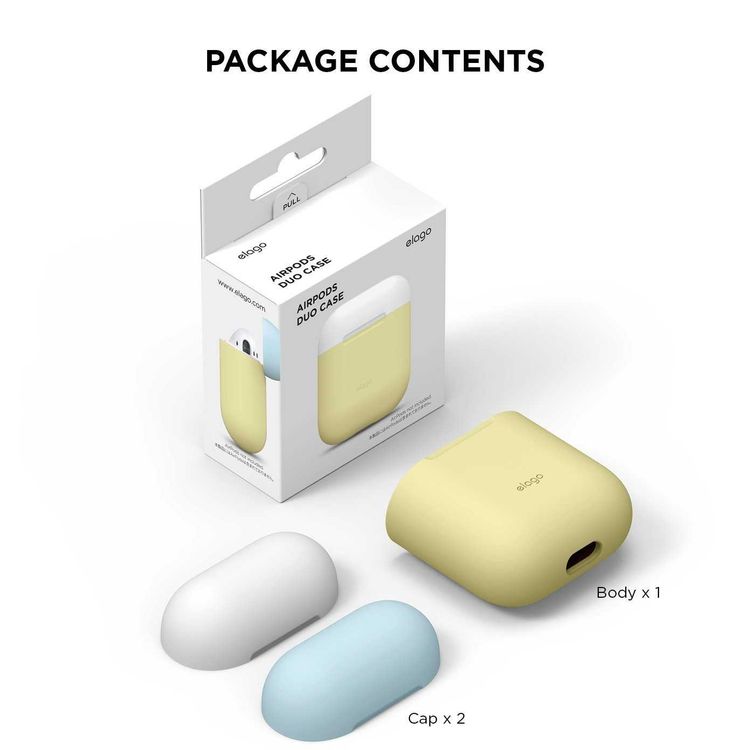 Elago Duo Case for Airpods, 3-in-1 Pastel Color, High Quality Silicone, Shock Resistant, Scratch Resistant, Supports Wireless Charging - Body-Yellow / Top-White,Pastel