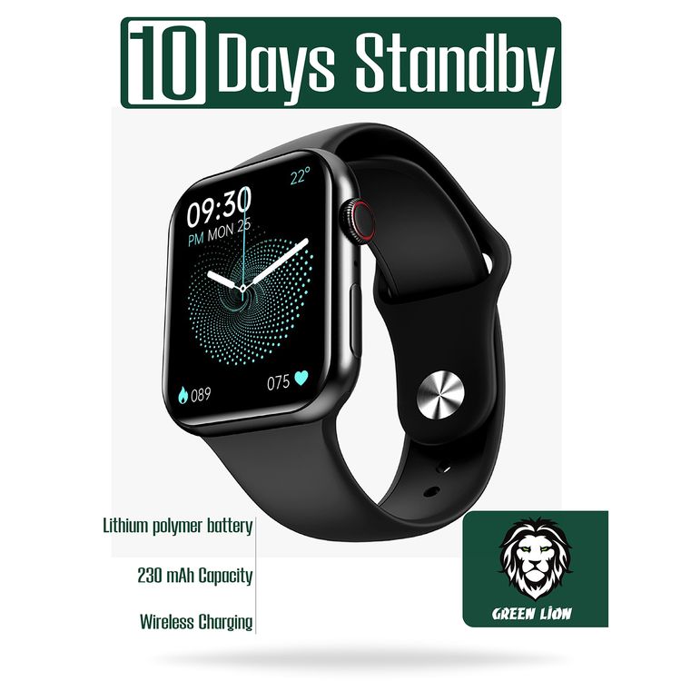 Green Lion Active Pro Smart Watch with Silicone Strap Included, Double Tap Function, Waterproof, Full Round Display, 230mAh Battery Capacity, Long Battery Life - Black