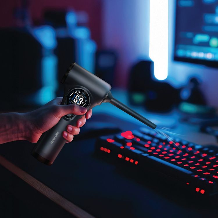 Green Lion Ignitor 12V Jump Starter with Blower, Vacuum & Power Bank Functions, ABS Material, 140W Power, 70000RPM Range, Detachable & Washable Nozzles, Digital Display - Gray