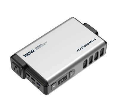  Powerology 32000mAh Mini Power Station with 150W AC Output, Advanced Cooling Technology, PD 100W, Laptop Charger - Gray