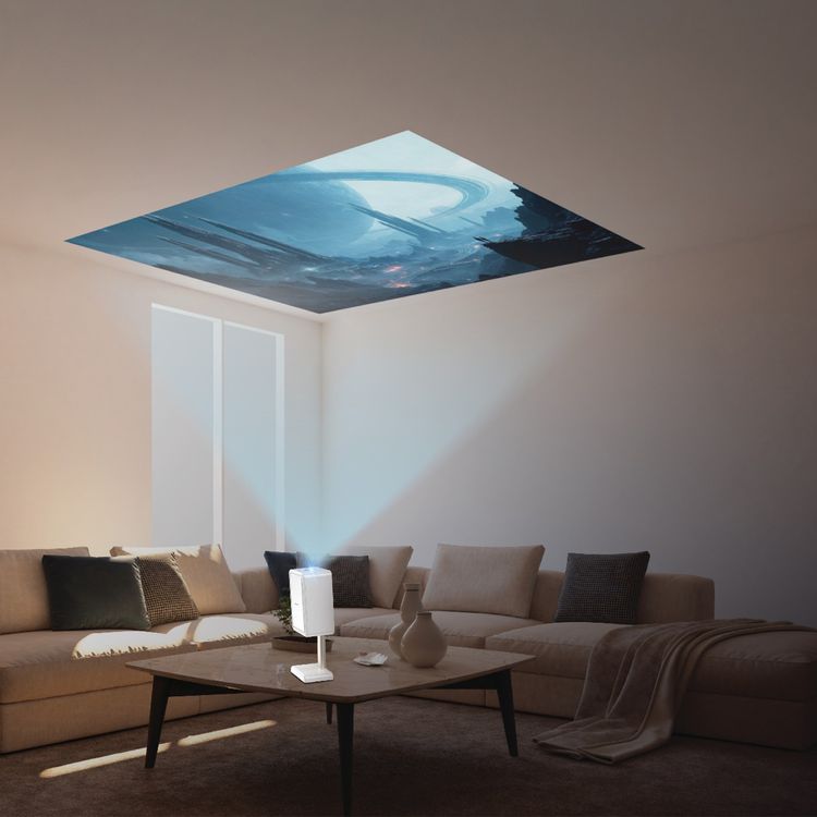 Green Lion GALAXY Portable Projector with 30000+ Hours LED Lifespan, Up to 23.5 Height Adjustable, 1GB/8GB Storage, 90° Free Rotation, 720P HD Resolution, Remote Control - White