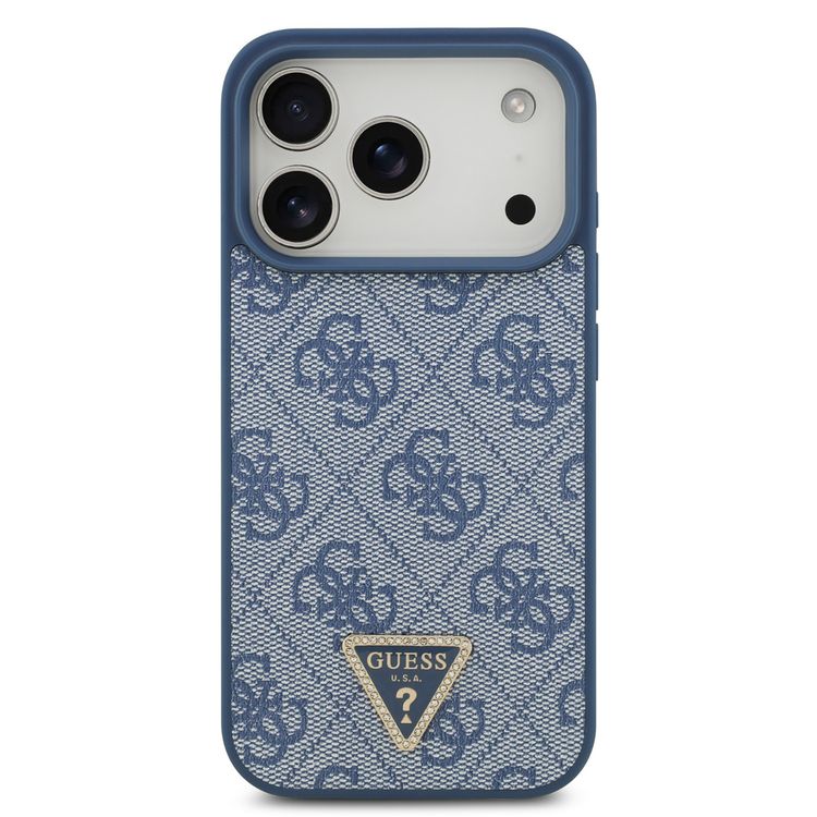 غطاء ماغ سيف 4G من جلد PU مع شعار مثلث لجهاز آيفون 17 برو، تصميم نحيف، حماية من السقوط، قبضة مريحة، تغليف مستدام، تصميم خفيف الوزن، سهل التركيب - أزرق