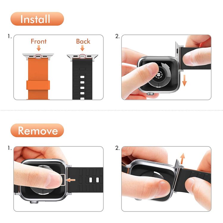 AhaStyle Premium Silicone Breathable Replacement Wrist Band Strap, Adjustable Watch Band Duotone Design Compatible for Apple Watch 42/44mm - Orange / Black