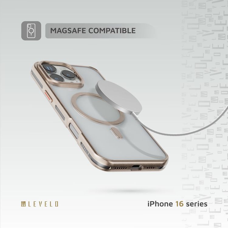 Levelo Elio PC Case with Camera Ring Stand for iPhone 16 Pro Max, Built-in Kickstand, MagSafe Compatible - Rose Gold Titanium