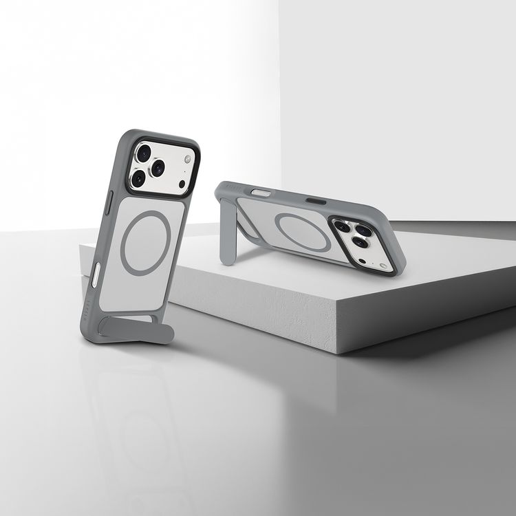 Levelo Matteo Hybrid Kickstand Case with Matte Design for iPhone 17 Pro, Anti-Fingerprint Coating, Impact-Resistant Corners, Raised Bezels for Camera & Screen, MagSafe Compatible, Shock-Resistant Bumper, Drop-Tested - Cloud Gray