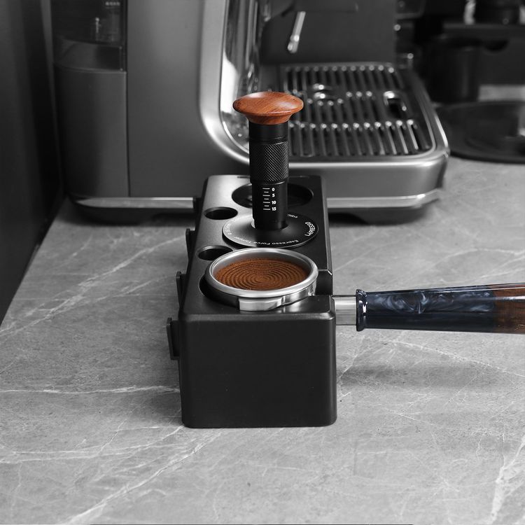 LePresso 58.5mm Impact Tamper with Thread Bottom, Aluminum, Stainless Steel & Wood Material, Compatible with 58mm Portafilter - Black