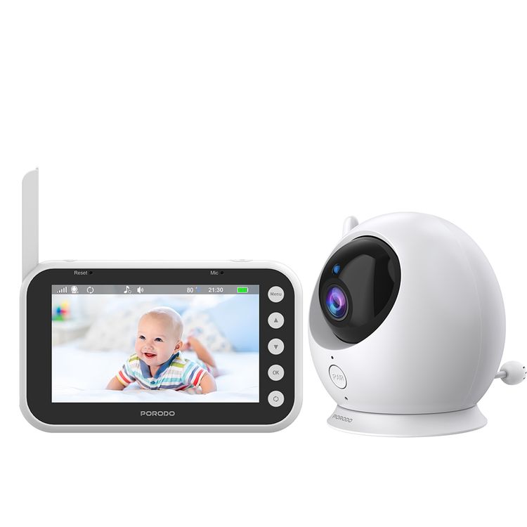 Porodo Lifestyle Lumi 2000mAh Battery Capacity Baby Smart Monitor with Crying Alarm, Two-Way Audio, Night Vision, Cable Holder, 6-Level LCD Brightness, Feeding Reminder, Temperature Detection, VOX Mode, Zoom In/Out, 6-Level Volume Control, Two-Way Audio, USB-C Charging Interface - White