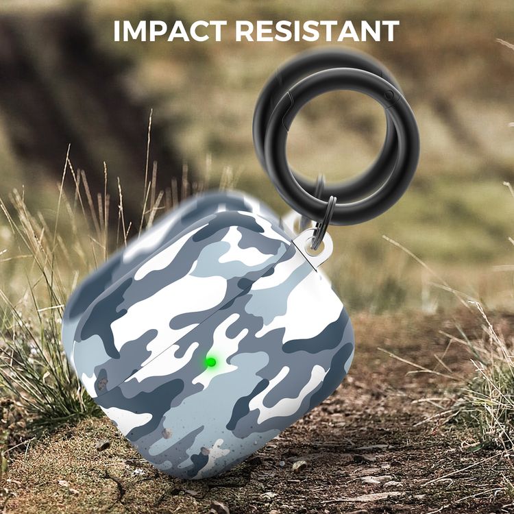 AhaStyle Premium TPU IMD Patterns Keychain AirPods Case Compatible for AirPods 3 Suitable with Wireless Charging - Navy Camouflage