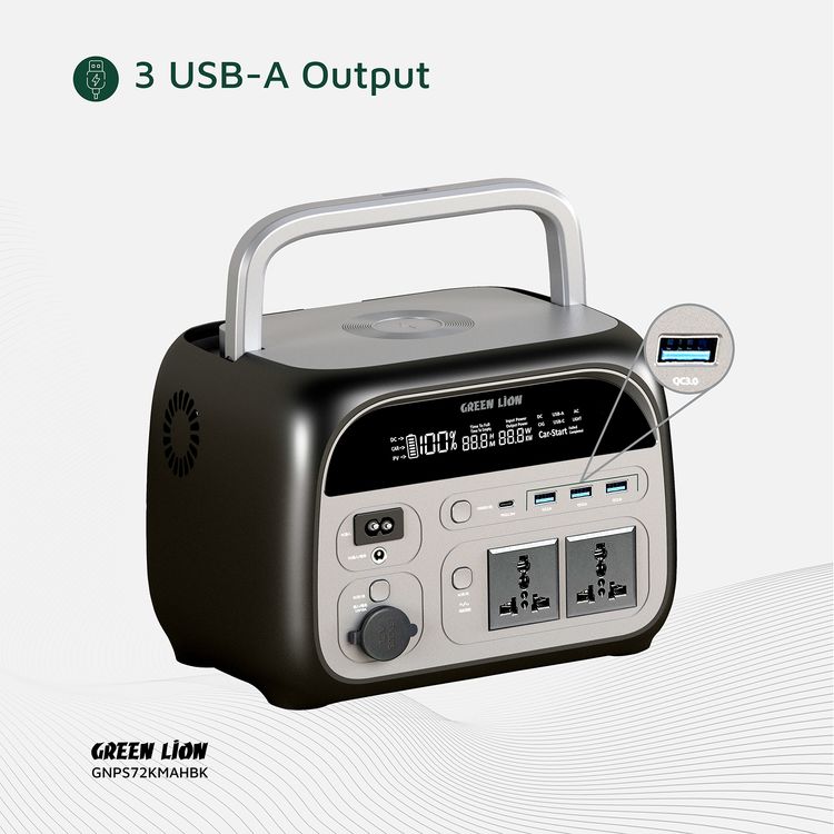 Green Lion Portable 72000mAh Power Station with Up to 600W of Power, PD 22.5W Output, Natural, Warm, SOS & Strobe Light Modes, Digital Display - Black