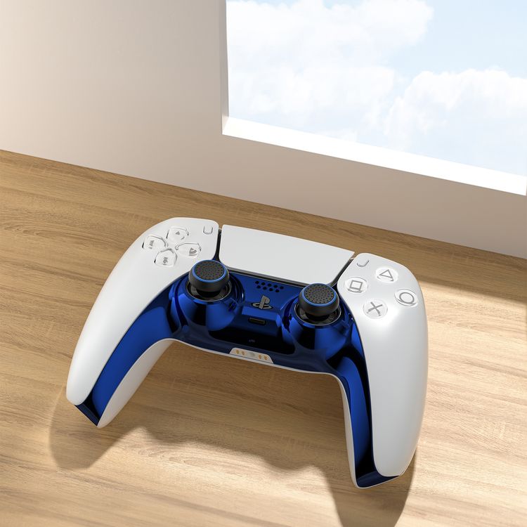 Porodo Gaming Decorative Panel Combo for PS5 Edge Controller, Thumbstick Covers, Personalized Design, Dust & Sweat Resistant, 2-in-1 Combo - Blue + Gold