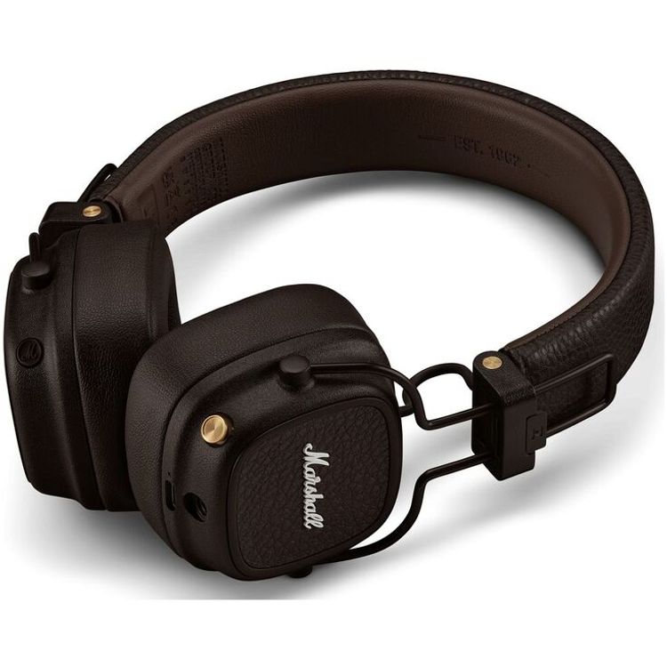 Marshall Major V Wireless On-Ear Headphones with Rugged & Foldable Design, Wireless Charging, 3 Hours Charging Time, Customizable M-Button, Bluetooth 5.3,Up to 100 Hours Play Time - Brown 