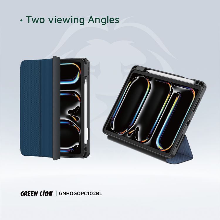 Green Lion Hogo Premium Case with Pencil Holder for iPad 10.2", Stable Trifold Stand, Full Body Drop Protection, Soft TPU Easy Install & Remove, Effective Shockproof - Blue