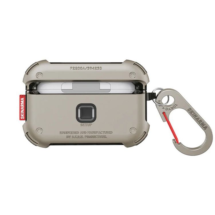 Skinarma Airpods Pro 2 Case Mecha with Layered Hybrid Shell Construction, Secure Magnetic Closure, Precise Openings for Speakers and Charging Port - Titanium