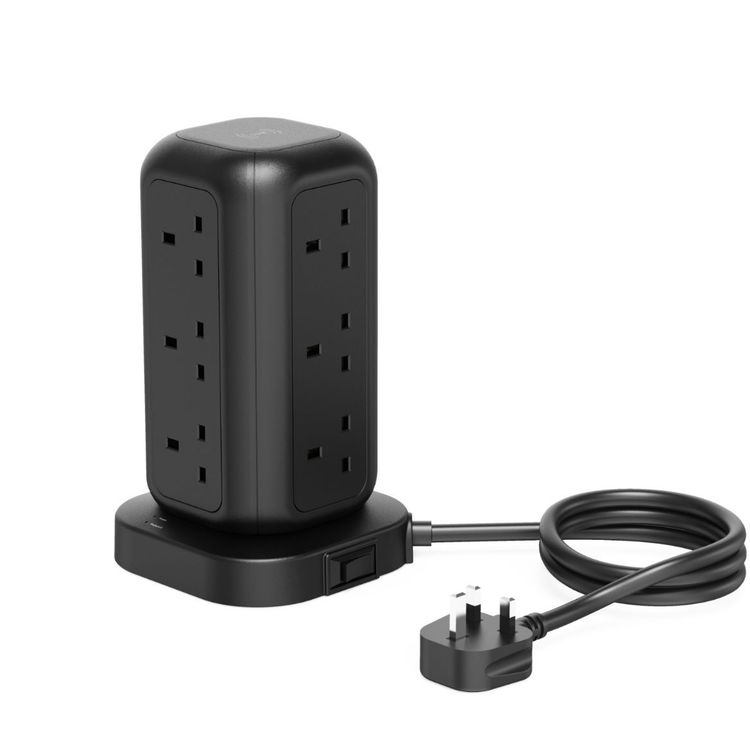 Powerology 12 Socket Multi-Port Tower Extension & Charge - Black