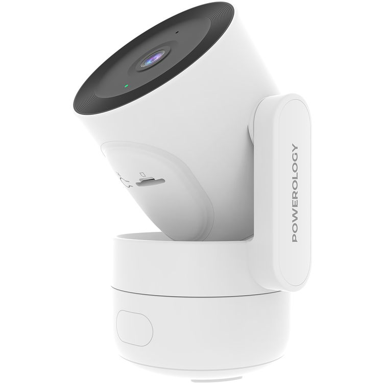 Powerology Indoor PTZ Smart Camera with AI Advanced Motion Detection, 4MP Resolution, Two-Way Audio, One-Touch Video Calling, Up to 10m Infrared Night Vision, 180° Tilt Range, 355° Pan Range, Type-C Input Port, 2.4GHz Wi-Fi, Cloud & Local Storage - White