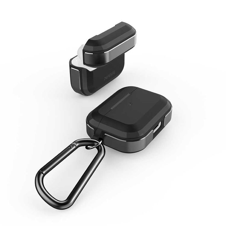 X-Doria Defense Trek Aluminum Bumper Case with Anti-Lost Carabiner & Loop Compatible for AirPods Pro - Sleek Design Cover - 360 Degree Protection - Charging Light Visible - Black