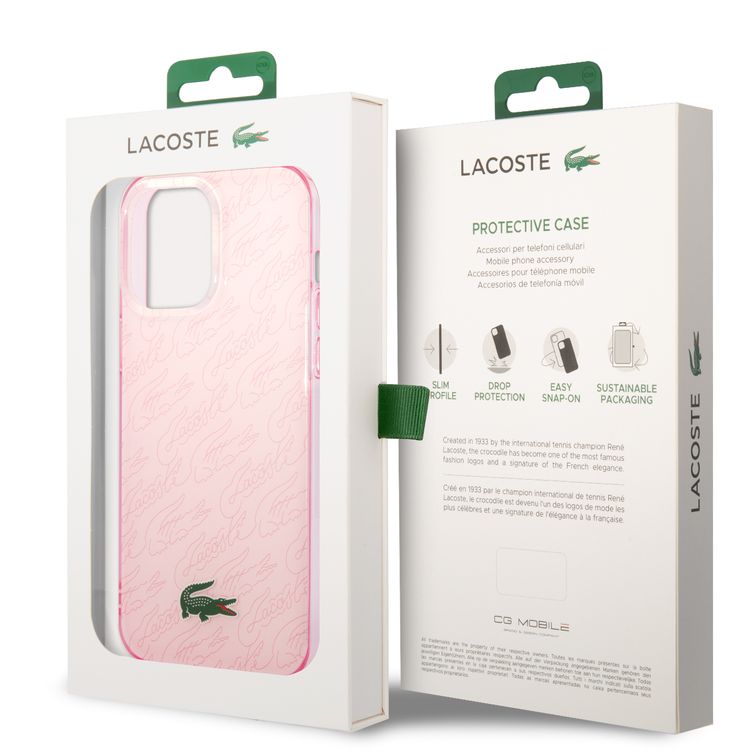 Lacoste Hard Case IML Double Layer & Dyed Bumper Signature Pattern - iPhone 14 Pro Max - Pink