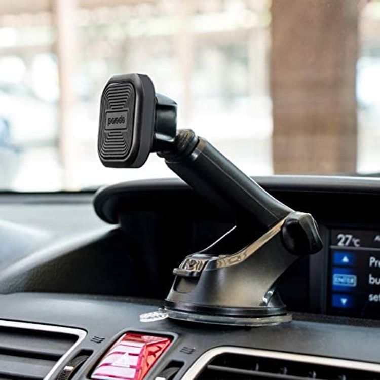 Porodo Aluminum Magnetic Car Mount ( Extendable up to 15cm / Suction Base / 360 Rotate ) Compatible for All Mobile Phone Devices, Metal Grip, Strong Magnet Phone Holder, Easy