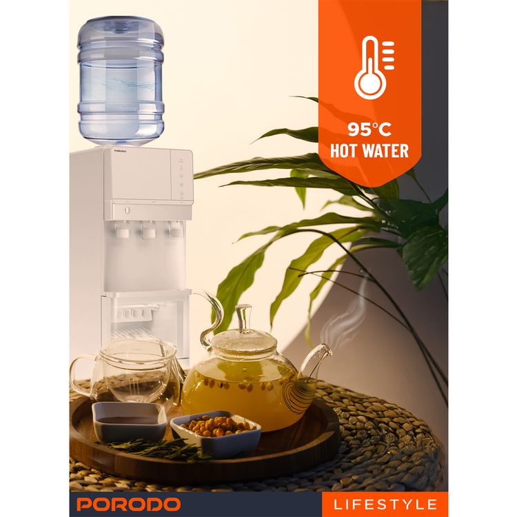 Porodo Lifestyle Water Dispenser & Ice Maker with 5°C - 10°C Cold Water Temperature, Child Safety Lock, Energy Efficient, Top Load Design, 9 Pieces of Ice per Cycle - Silver