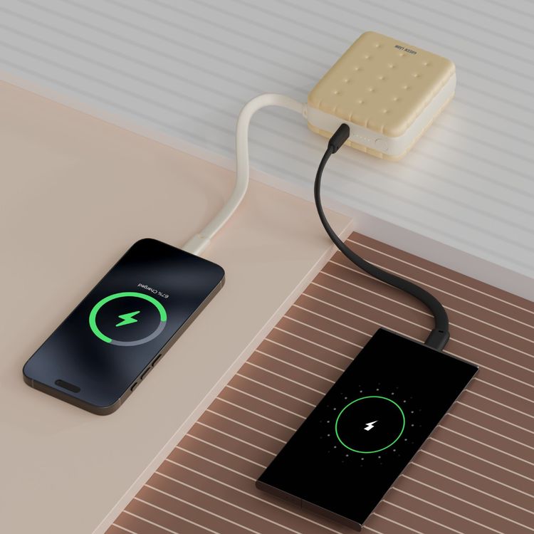 Green Lion Baker 10000mAh Power Bank with PD 20W, Compact Pocket Size, Dual Device Charging, Detachable Type-C Cable, Flight Approved, Easy-Carry Lanyard, LED Battery Indicator - Yellow