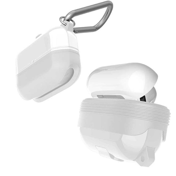 جراب X-Doria Defense Journey لسماعات AirPods Pro مع حلقة تثبيت وحلقة قابلة للفصل، مصنوع من مادة TPU والسيليكون، مقاوم للماء والغبار، حماية كاملة 360 درجة، مضاد للخدش - أبيض