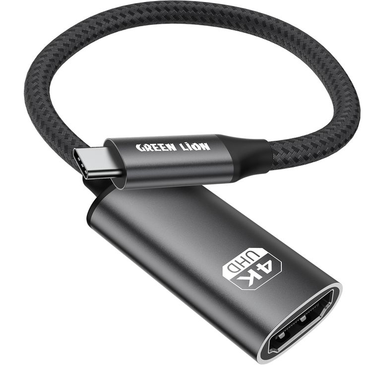 Green Lion 4K USB-C to HDMI Adapter Cable, Portable, Plug & Play, Mirror Mode, Extended Mode, Wide Compatibility, 20cm Cable Length - Black
