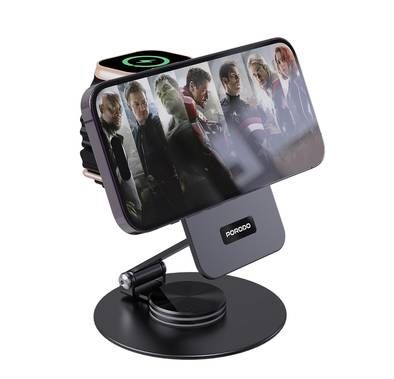 Porodo Wireless Charging Rotating Stand with Folding Watc...