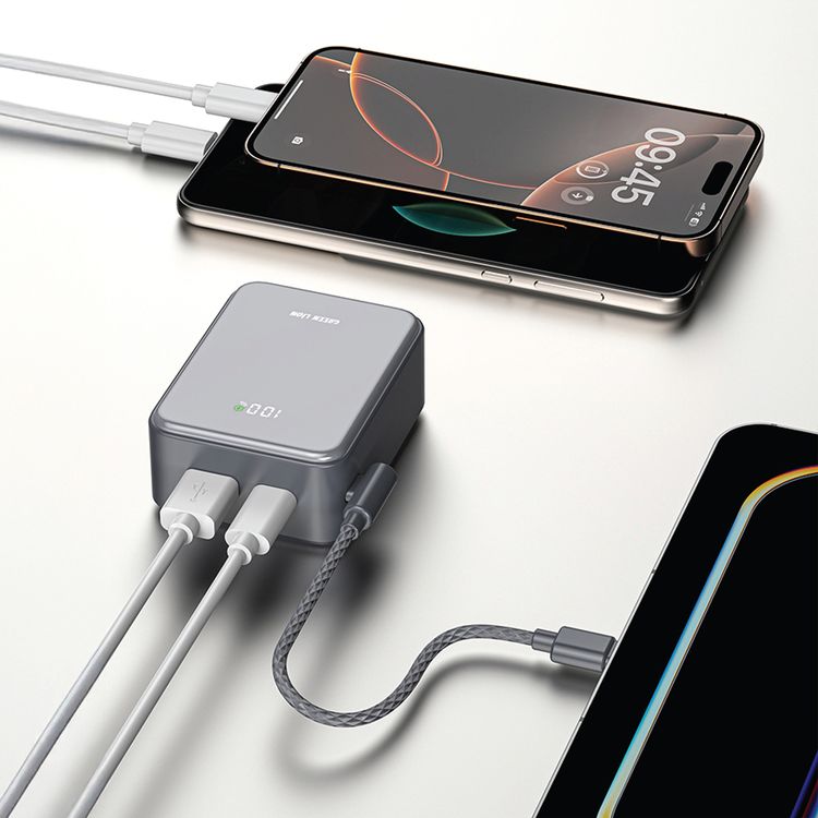 Green Lion Salzburg 10000mAh Power Bank with USB-C Lanyard Cable, Flight Approved, Real-Time Power Display, Pass-Through Charging, QC 3.0 22.5W, PD 20W Fast Charging - Gray