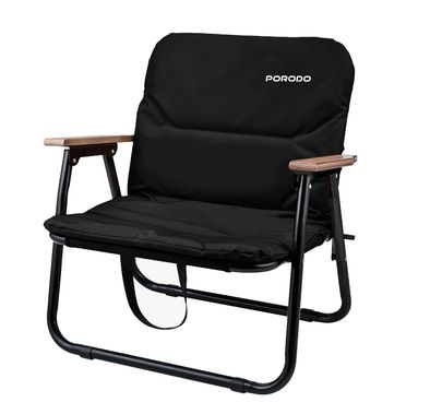 Porodo Lifestyle Camping Foldable Chair with 150kg Load Capacity, Aluminum Frame + 600D Oxford Cloth + Beech Wood Material - Black