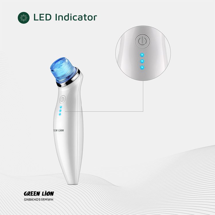 Green Lion BlackHead Remover with 5-in-1 Skin Care Solution, 2.2W Power, 3 Suction Levels, 5 Interchangeable Heads, 1.5 Hours Usage Time, Oil & Acne Control, Massage Function, LED Indicator, Deep Pore Cleansing - White