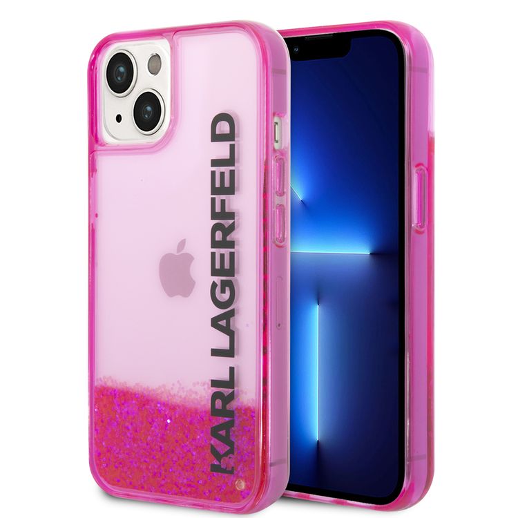 Karl Lagerfeld Liquid Glitter Elong Silicone Case Protector Compatible with iPhone 14 - Pink