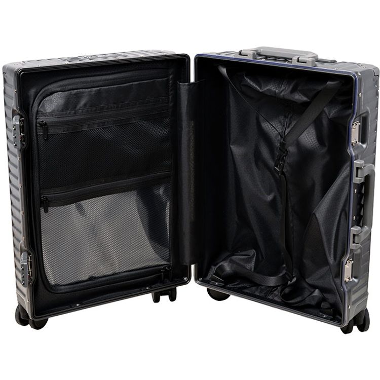 Levelo RoamRollers 20" Travel Luggage with Aluminum Body Material, USB-A & USB-C Output Ports, Metal Corner Protection, Front Pocket Compatible with Up to 15.6" Laptop, Phone and Cup Holder, Silent Spinner Wheels - Titanium Gray