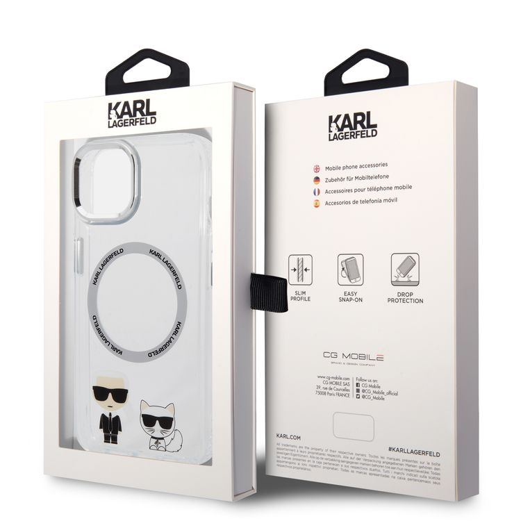 Karl Lagerfeld Magsafe PC/TPU Case with Ring Wireless Chargeable iPhone 14 Compatibility - White
