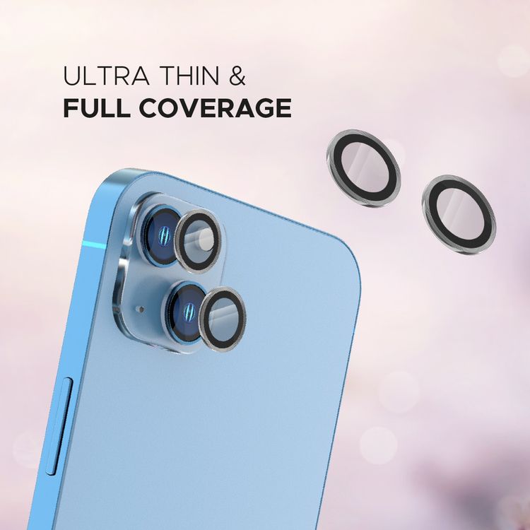 LEVELO Lucent Duo Lens Protector Compatible for iPhone 13 Mini & 13 (2pcs), 9H Hardness, Bubble Free, Ultra Thin & Full Coverage, Camera Lens Protector, Anti-Scratch - Silver