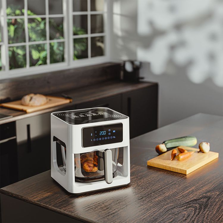 Porodo Lifestyle Glass Pot Air Fryer with a Touch Panel,1000W Rated Power, 5 Liter Capacity, 80-200°C Temperature Control - White