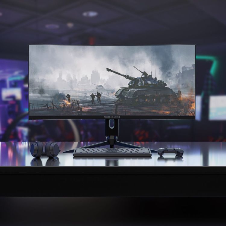 شاشة Porodo Gaming Ultra منحنية وواسعة مقاس 34 بوصة - أسود